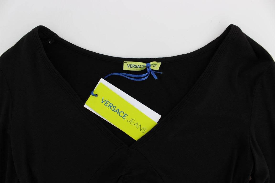 Versace Jeans Elegant V-Neck Black Viscose Blend Sweater - Hilstor
