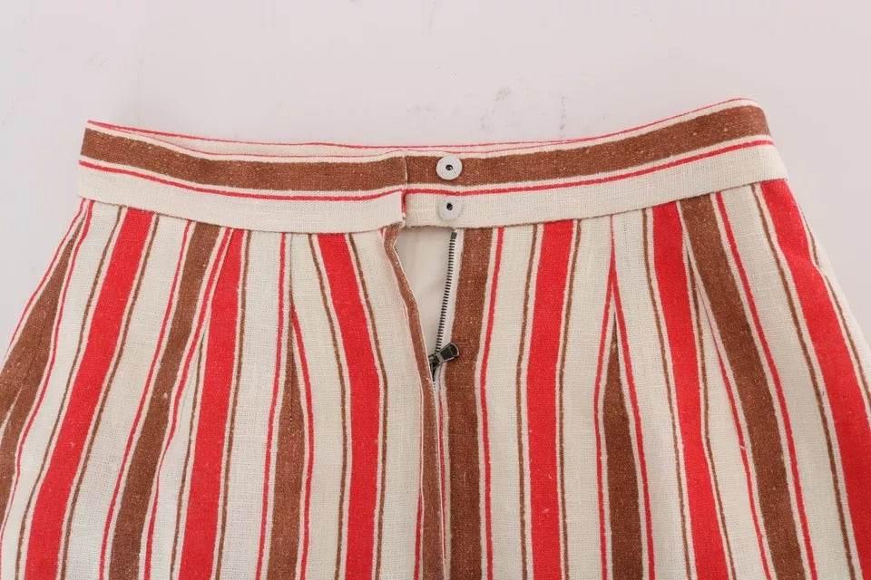 Dolce & Gabbana Multicolor Portofino Stripes Cotton Midi Skirt - Hilstor