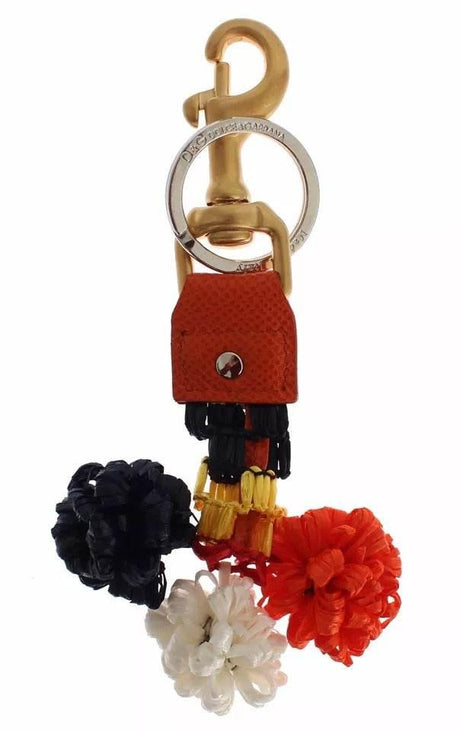 Dolce & Gabbana Brown Gold Raffia Leather Clasp Finder Chain Keyring - Hilstor