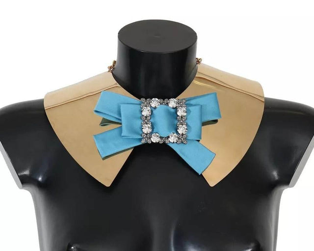 Dolce & Gabbana Gold Bow Crystal Embellished Runway Collar Necklace - Hilstor
