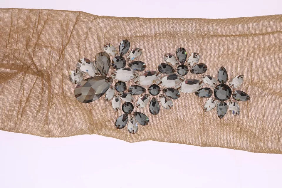 Dolce &amp; Gabbana Gold Stretch Floral Clear Crystal Strømpestrømper