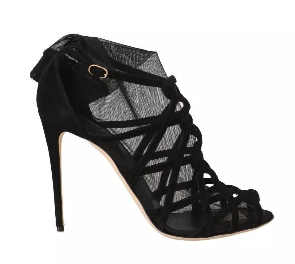 Dolce & Gabbana Black Suede Stilettos Booties Socks Shoes - Hilstor