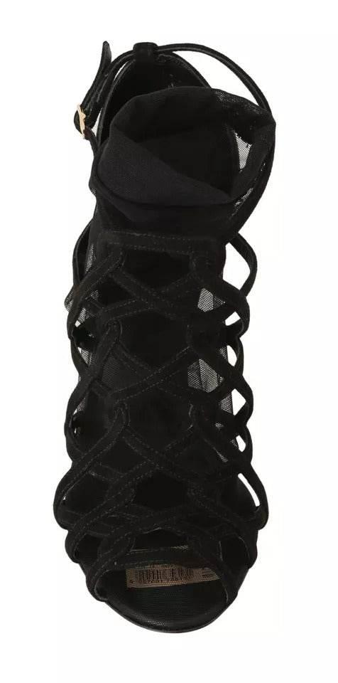 Dolce & Gabbana Black Suede Stilettos Booties Socks Shoes - Hilstor