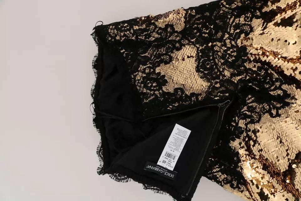 Dolce & Gabbana Gold Strapless Sequin Embellished Lace Dress - Hilstor