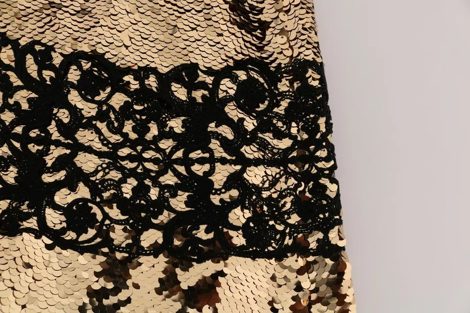 Dolce &amp; Gabbana guld stropløs pailletter udsmykket blondekjole