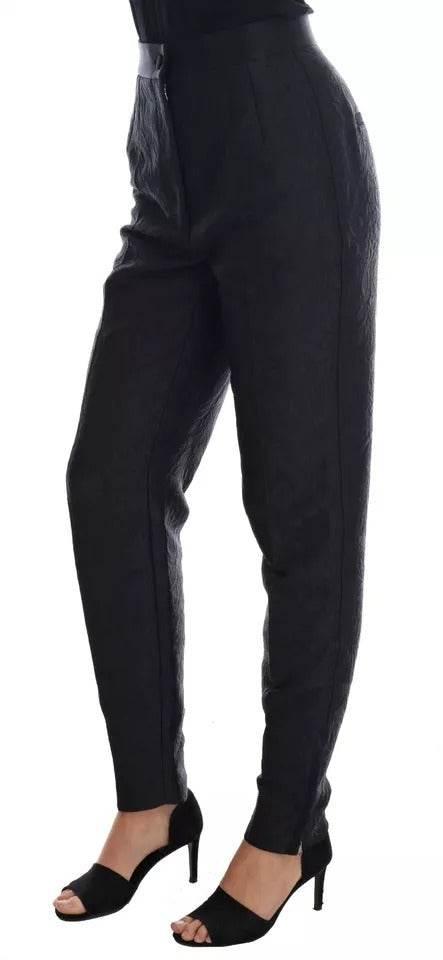 Dolce & Gabbana Black Floral Brocade High Waist Pants - Hilstor