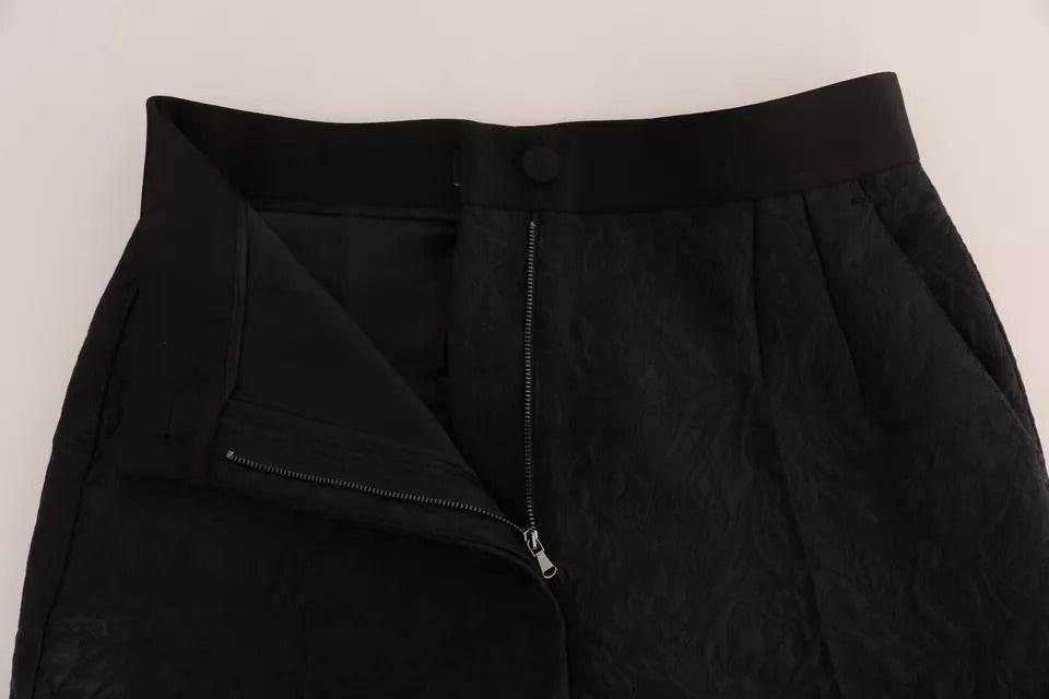 Dolce & Gabbana Black Floral Brocade High Waist Pants - Hilstor