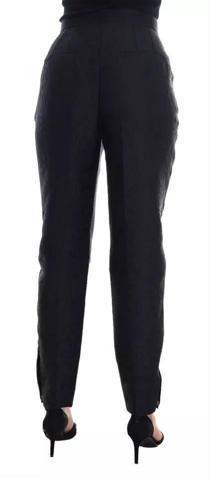 Dolce & Gabbana Black Floral Brocade High Waist Pants - Hilstor