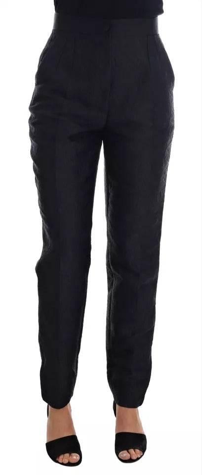 Dolce & Gabbana Black Floral Brocade High Waist Pants - Hilstor