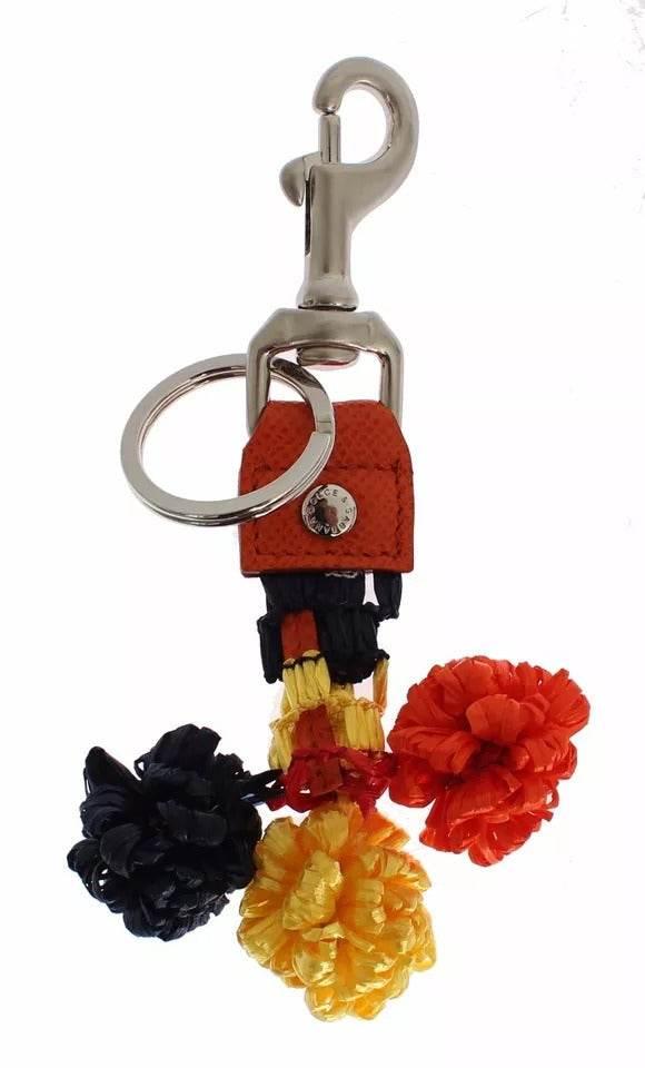 Dolce & Gabbana Red Yellow Raffia Leather Clasp Finder Keyring Keychain - Hilstor