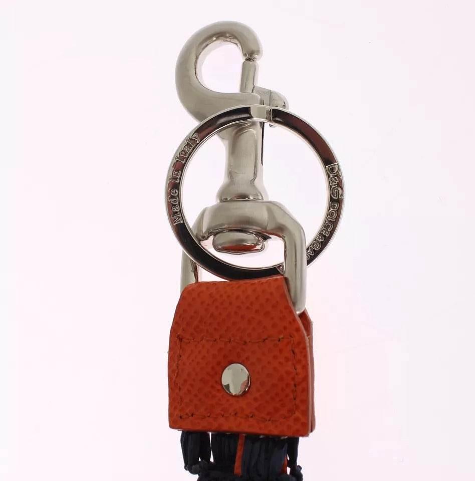 Dolce & Gabbana Red Yellow Raffia Leather Clasp Finder Keyring Keychain - Hilstor