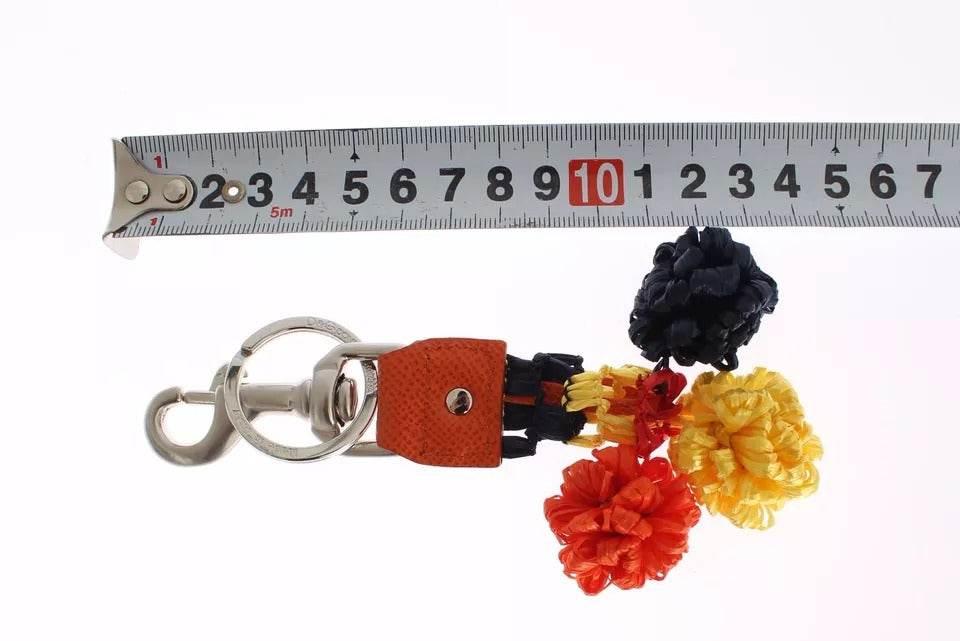 Dolce & Gabbana Red Yellow Raffia Leather Clasp Finder Keyring Keychain - Hilstor