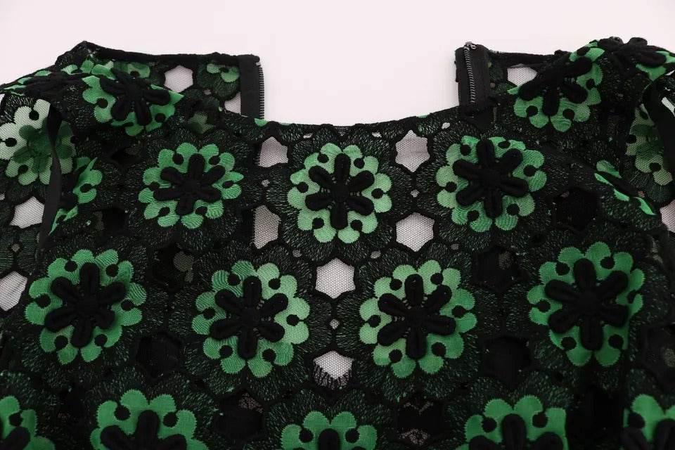 Dolce & Gabbana Green Floral Ricamo A-Line Shift Dress - Hilstor