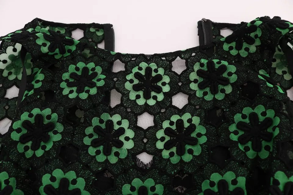 Dolce &amp; Gabbana Green Floral Ricamo A-Line Shift Dress