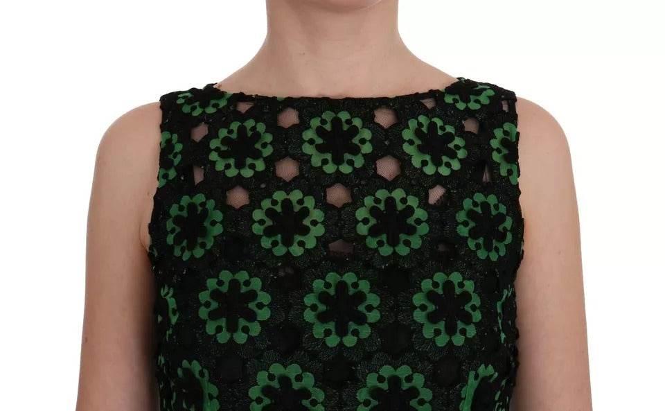 Dolce & Gabbana Green Floral Ricamo A-Line Shift Dress - Hilstor