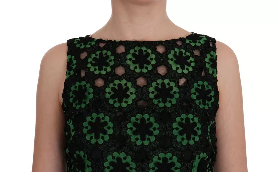Dolce &amp; Gabbana Green Floral Ricamo A-Line Shift Dress
