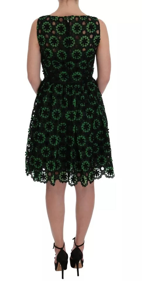 Dolce &amp; Gabbana Green Floral Ricamo A-Line Shift Dress