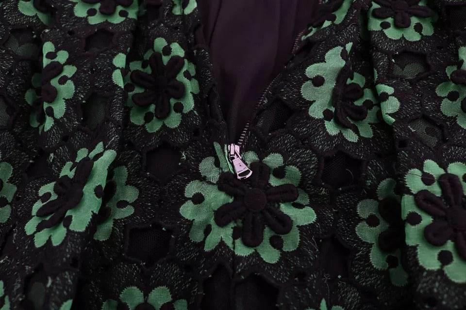 Dolce & Gabbana Green Floral Ricamo A-Line Shift Dress - Hilstor
