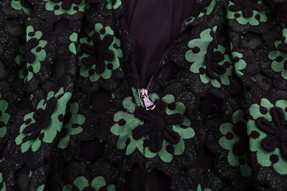 Dolce &amp; Gabbana Green Floral Ricamo A-Line Shift Dress