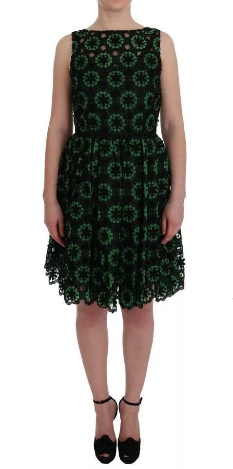 Dolce & Gabbana Green Floral Ricamo A-Line Shift Dress - Hilstor