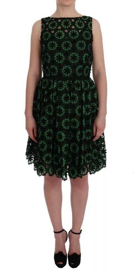 Dolce & Gabbana Green Floral Ricamo A-Line Shift Dress - Hilstor