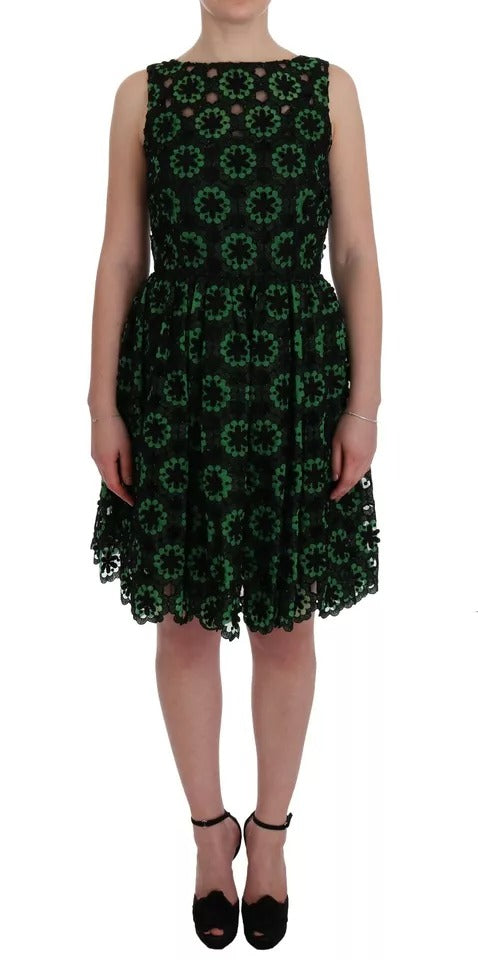 Dolce &amp; Gabbana Green Floral Ricamo A-Line Shift Dress