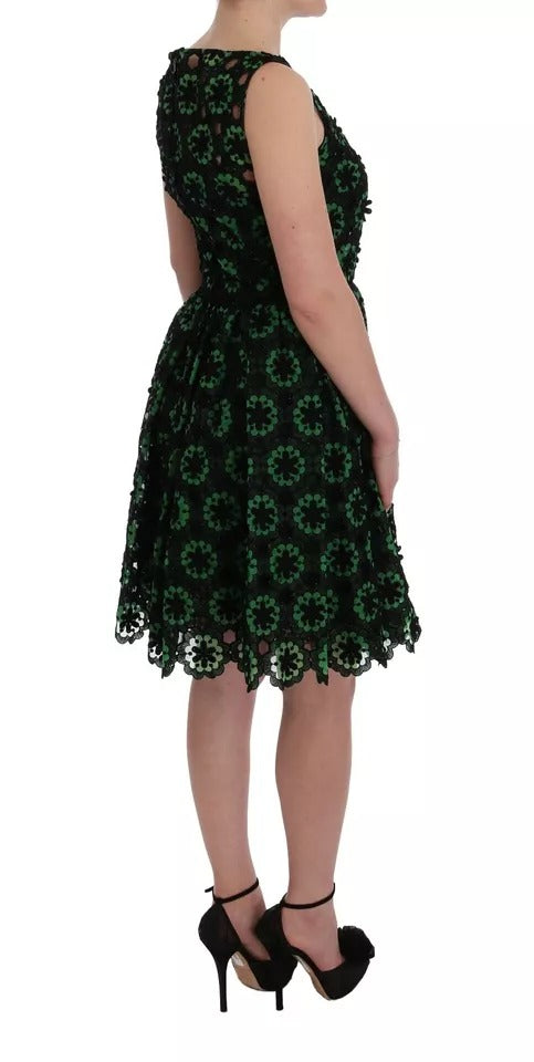 Dolce &amp; Gabbana Green Floral Ricamo A-Line Shift Dress