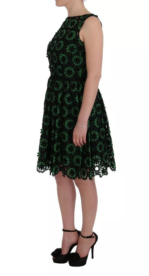 Dolce &amp; Gabbana Green Floral Ricamo A-Line Shift Dress