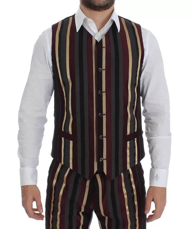 Dolce & Gabbana Multicolor Striped Runway 3 Piece Slim Fit Vest Suit - Hilstor