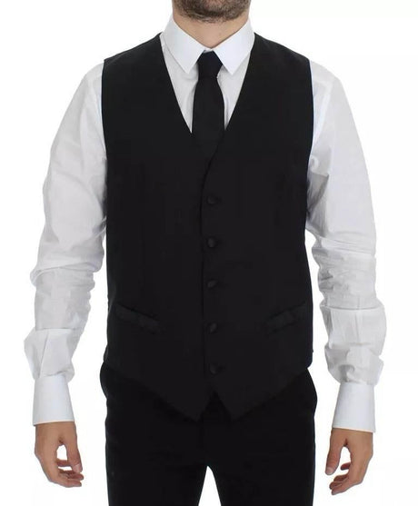 Dolce & Gabbana Black Wool Silk Dress Gilet Jacket Vest - Hilstor