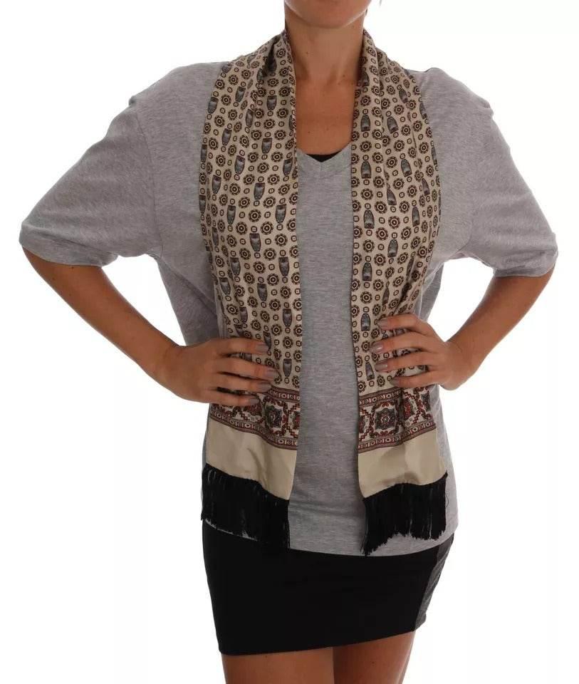 Dolce & Gabbana Gray Cotton Owl Silk Scarf Top T-shirt - Hilstor