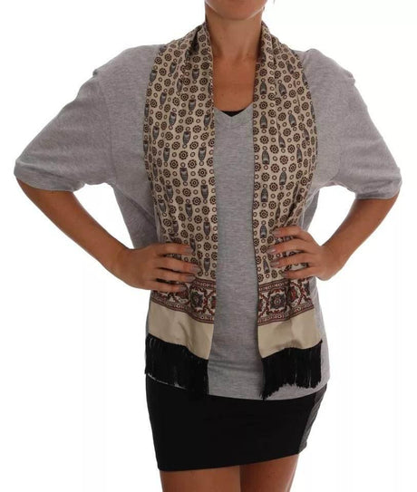 Dolce & Gabbana Gray Cotton Owl Silk Scarf Top T-shirt - Hilstor