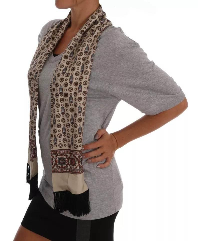Dolce & Gabbana Gray Cotton Owl Silk Scarf Top T-shirt - Hilstor