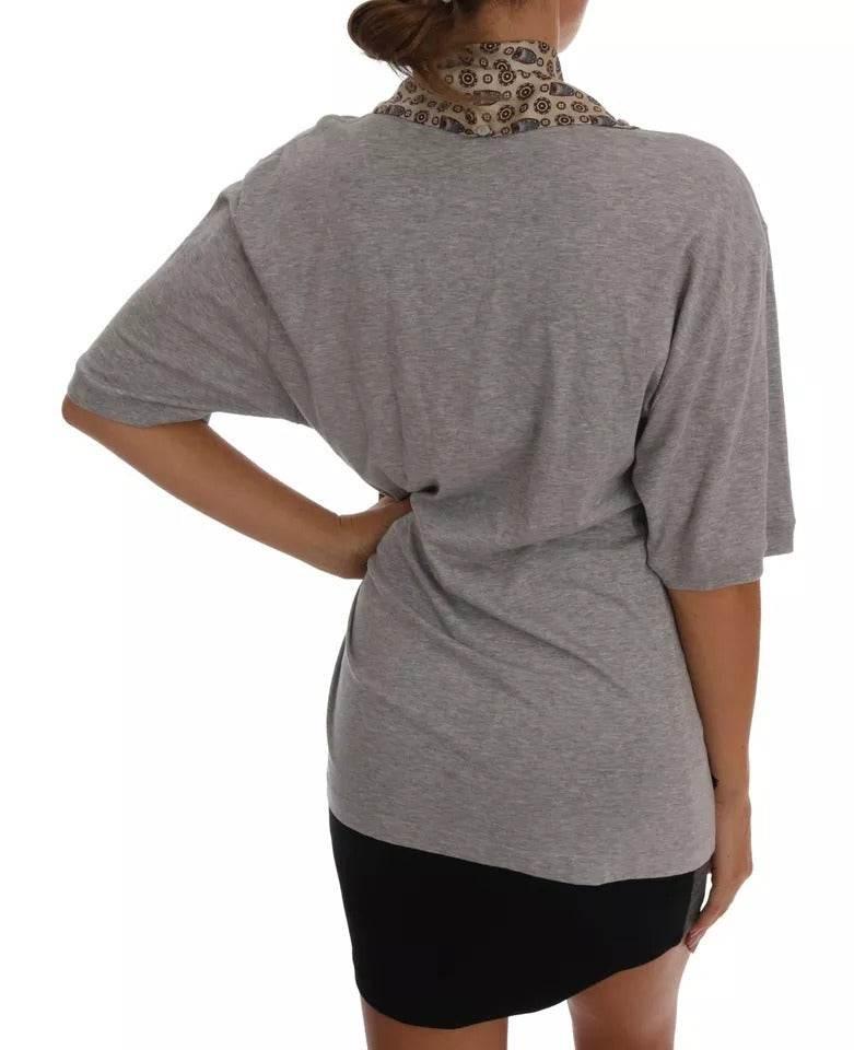 Dolce & Gabbana Gray Cotton Owl Silk Scarf Top T-shirt - Hilstor
