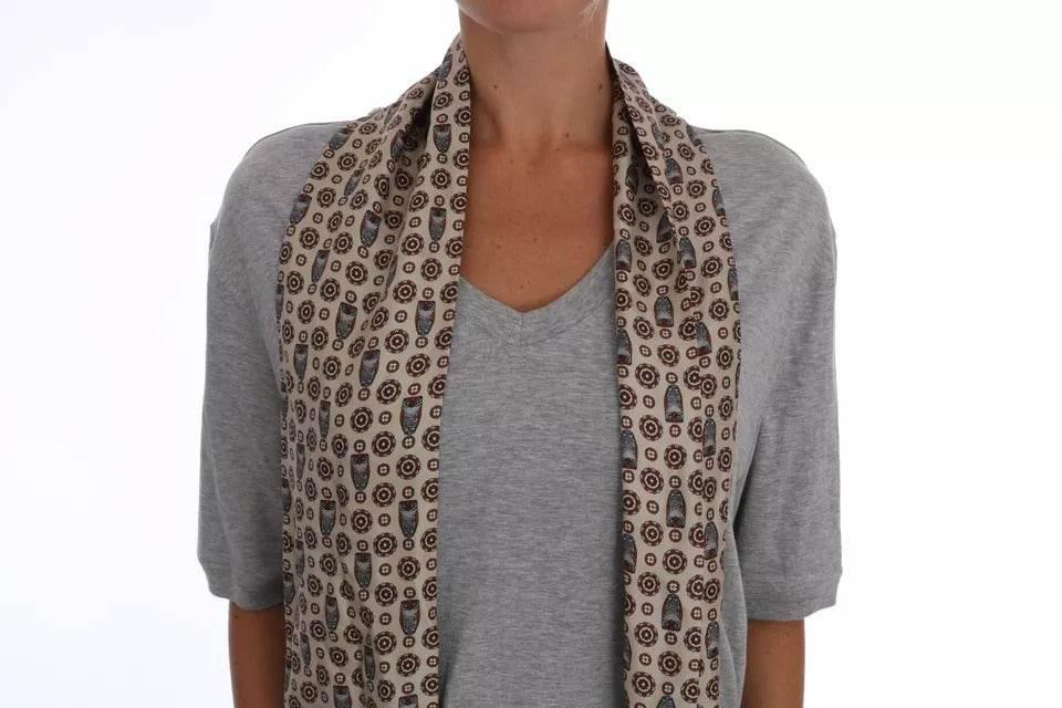Dolce & Gabbana Gray Cotton Owl Silk Scarf Top T-shirt - Hilstor