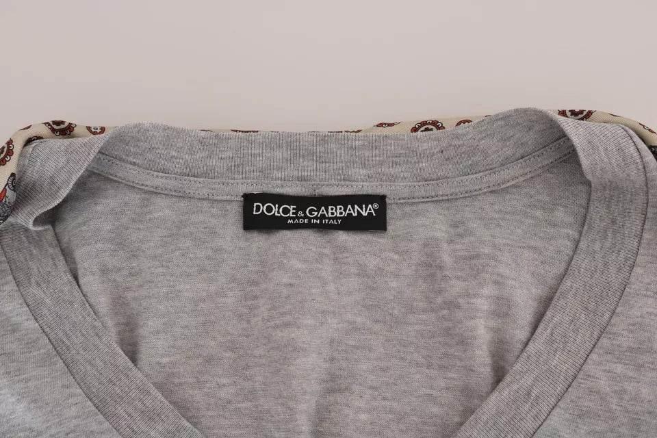 Dolce & Gabbana Gray Cotton Owl Silk Scarf Top T-shirt - Hilstor