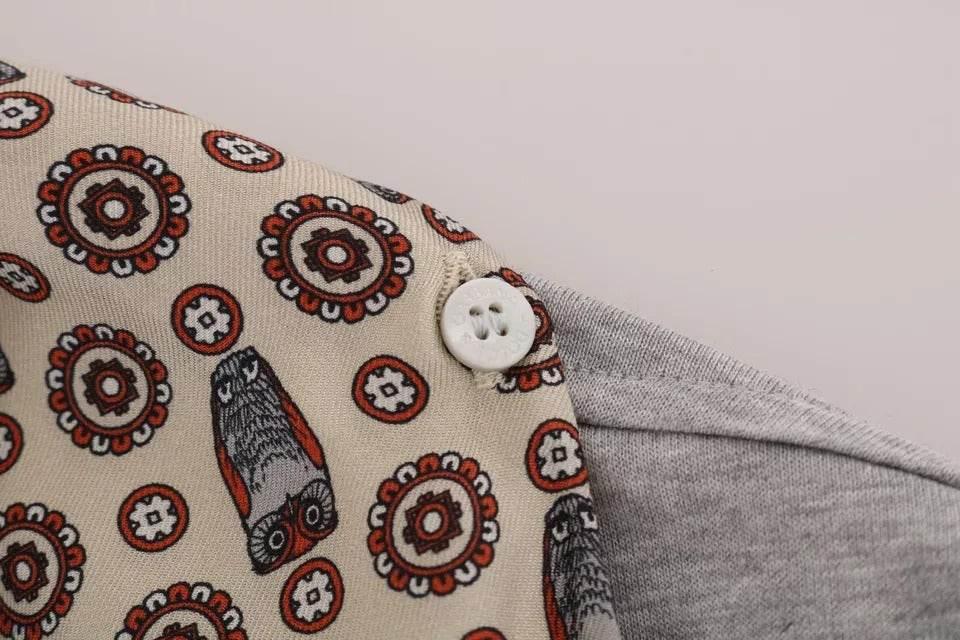 Dolce & Gabbana Gray Cotton Owl Silk Scarf Top T-shirt - Hilstor