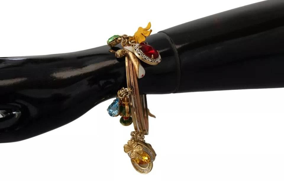 Dolce & Gabbana Multicolor Crystal Gold Tone Brass Bangle Bracelet - Hilstor