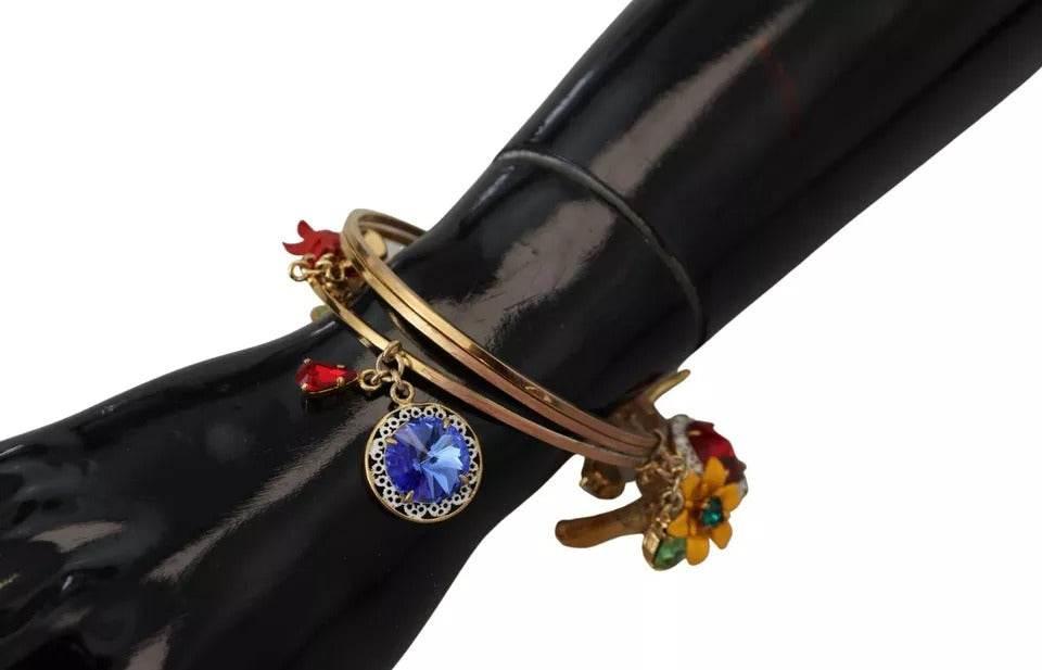 Dolce & Gabbana Multicolor Crystal Gold Tone Brass Bangle Bracelet - Hilstor