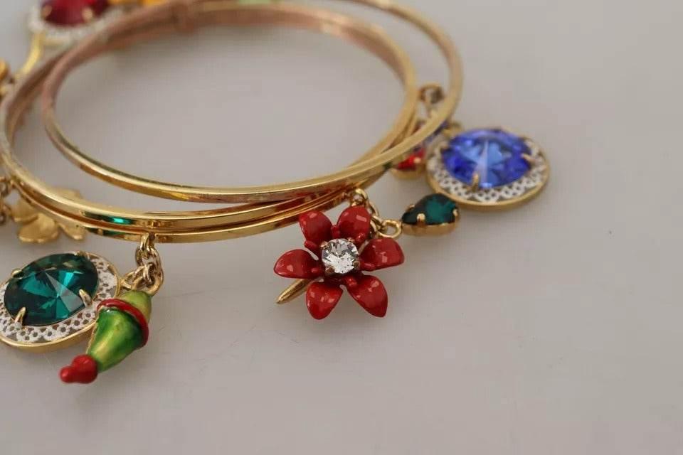 Dolce & Gabbana Multicolor Crystal Gold Tone Brass Bangle Bracelet - Hilstor