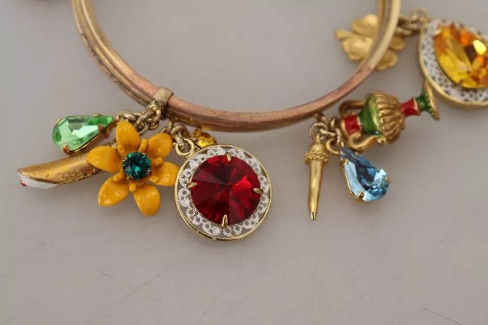 Dolce & Gabbana Multicolor Crystal Gold Tone Brass Bangle Bracelet - Hilstor