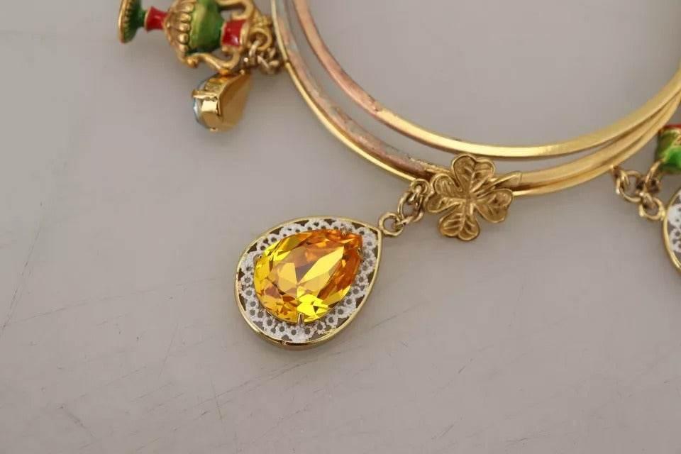 Dolce & Gabbana Multicolor Crystal Gold Tone Brass Bangle Bracelet - Hilstor