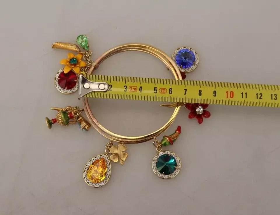 Dolce & Gabbana Multicolor Crystal Gold Tone Brass Bangle Bracelet - Hilstor
