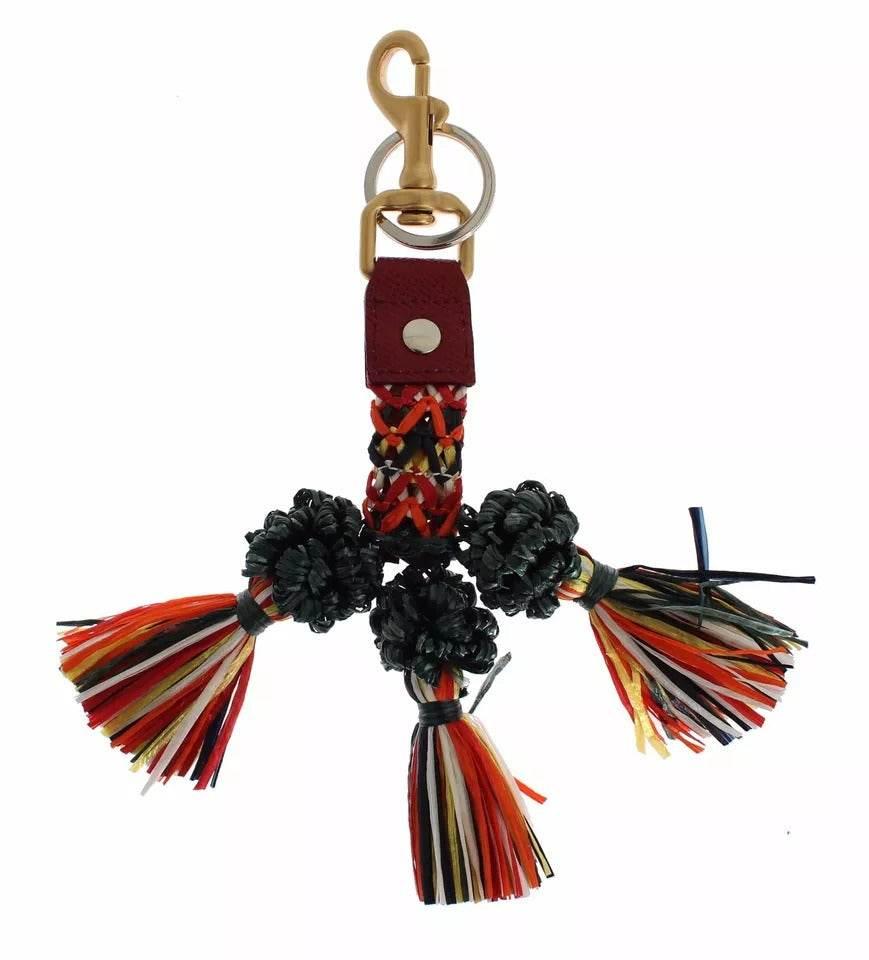 Dolce & Gabbana Multicolor Raffia Leather Clasp Finder Chain Keyring - Hilstor