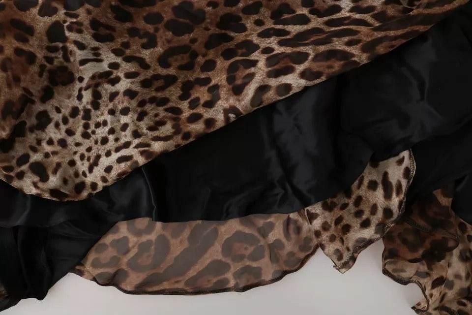 Dolce & Gabbana Brown Leopard Silk Chiffon Ruched Mermaid Maxi Dress - Hilstor