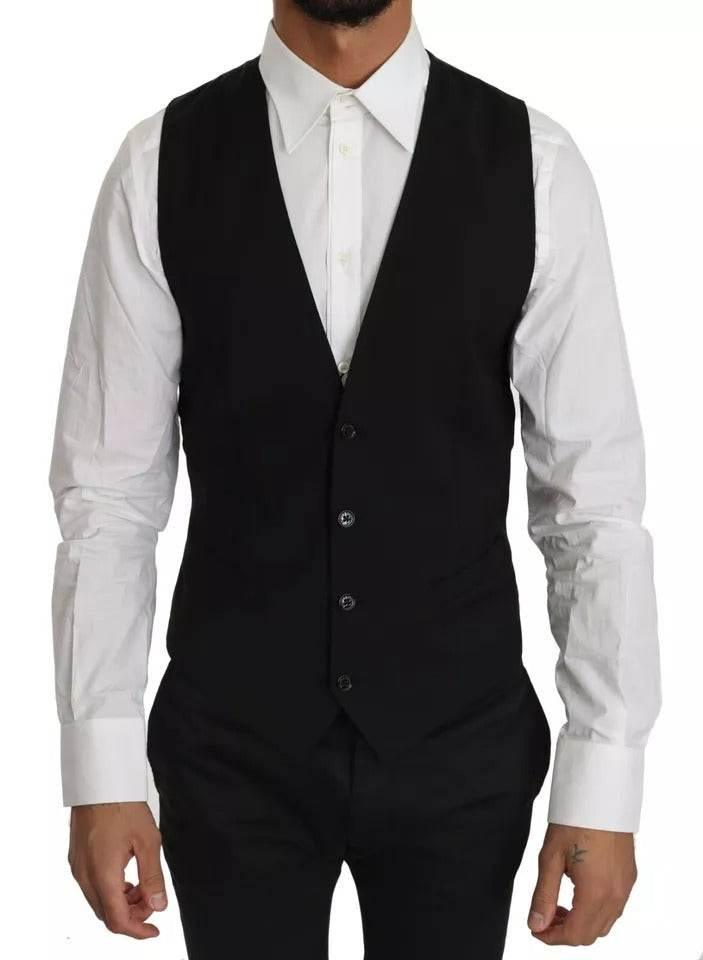Dolce & Gabbana Black Wool Logo Waistcoat Vest - Hilstor