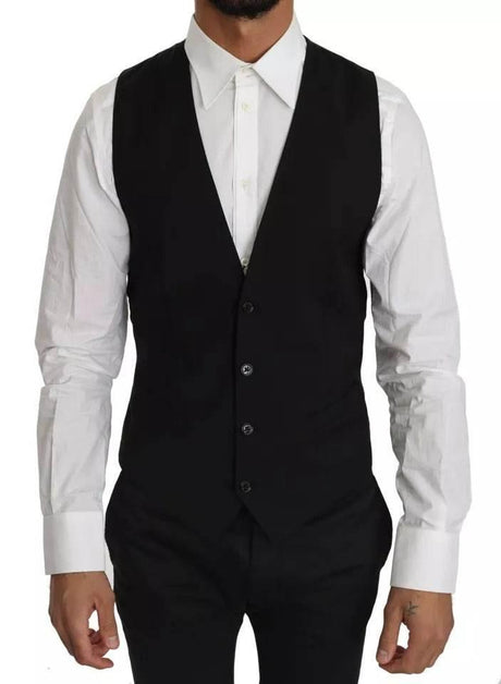 Dolce & Gabbana Black Wool Logo Waistcoat Vest - Hilstor