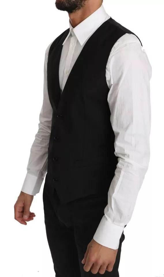 Dolce & Gabbana Black Wool Logo Waistcoat Vest - Hilstor