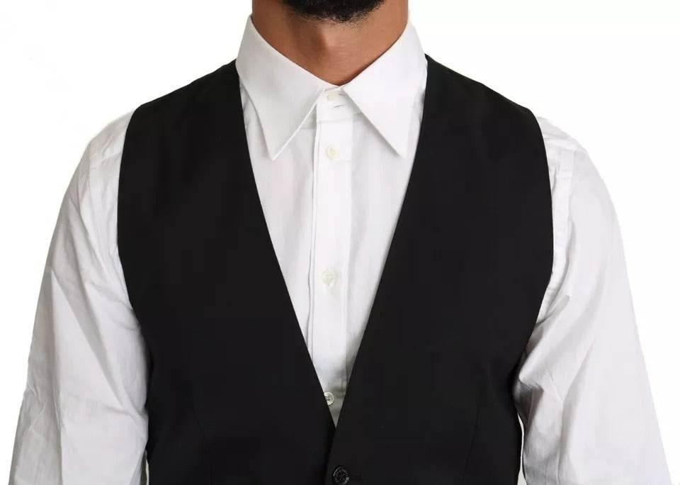 Dolce & Gabbana Black Wool Logo Waistcoat Vest - Hilstor