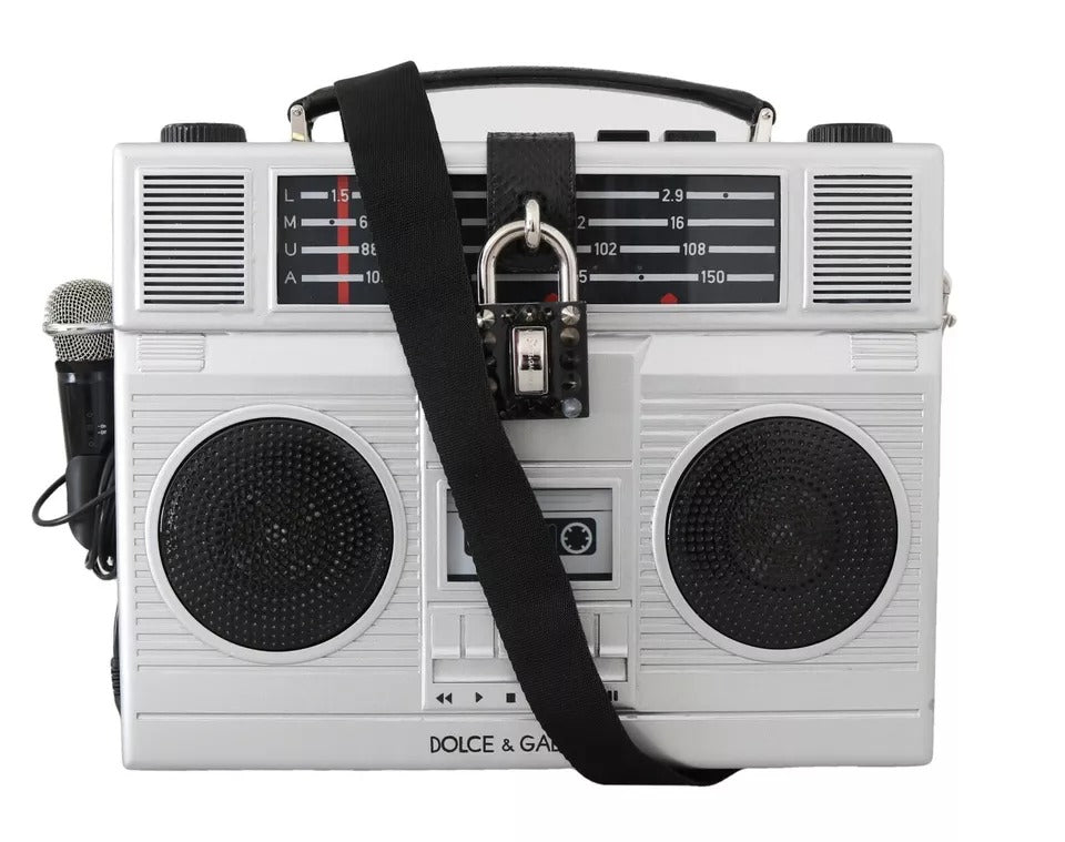 Dolce &amp; Gabbana Silver Retro Radio Boombox Limited Edition Håndlavet trætaske